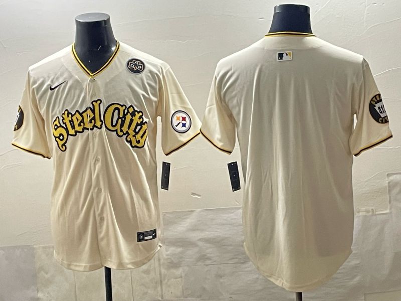 Men 2025 Nike Pittsburgh Steelers Blank Cream Limited NFL Jersey style 05->pittsburgh steelers->NFL Jersey